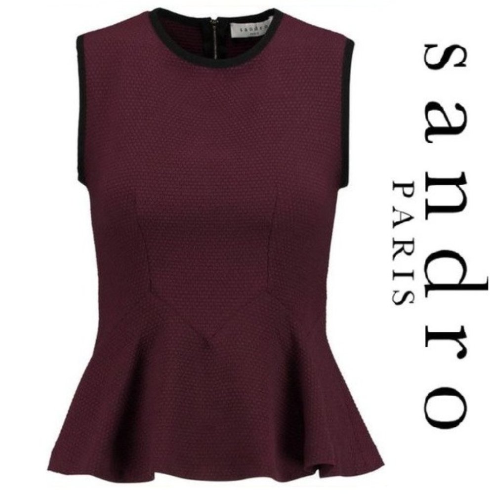 Sandro Paris Evona Stretch-cloqué Peplum Top